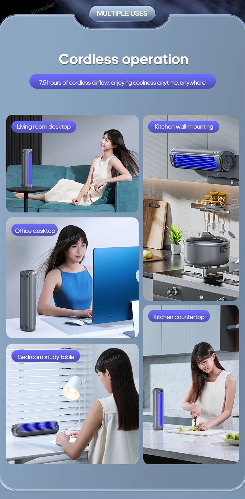 Airlyne Breeze Mini – Rechargeable Tower Fan, 3 Speeds