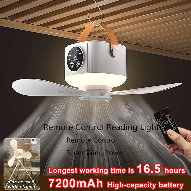 Airlyne Halo Camp rechargeable ceiling fan with LED